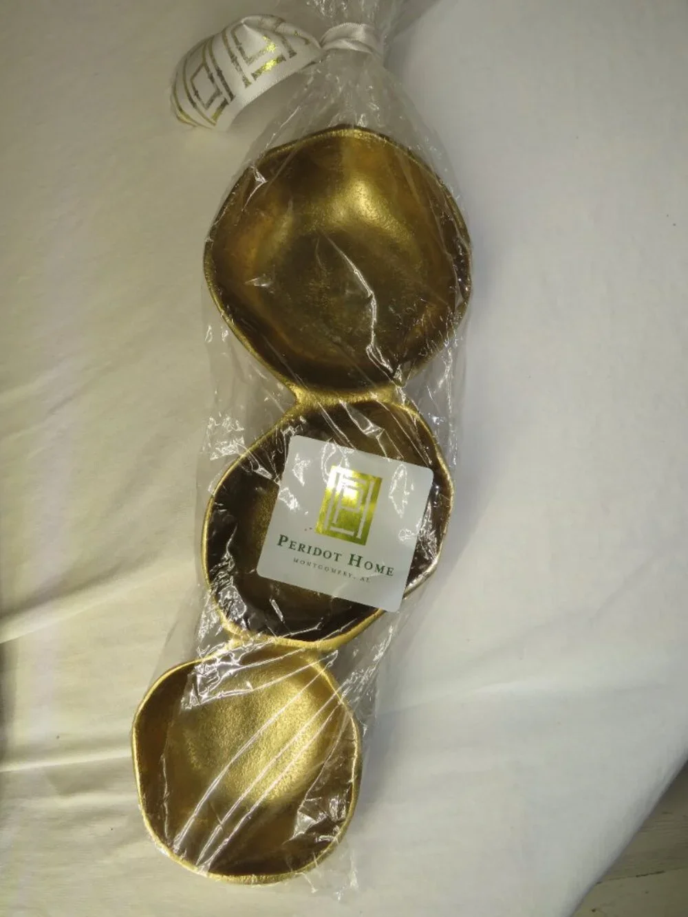 Connected Hammered Brass Bowl Trio | Linked Decorative Dish Set | Boho Modern